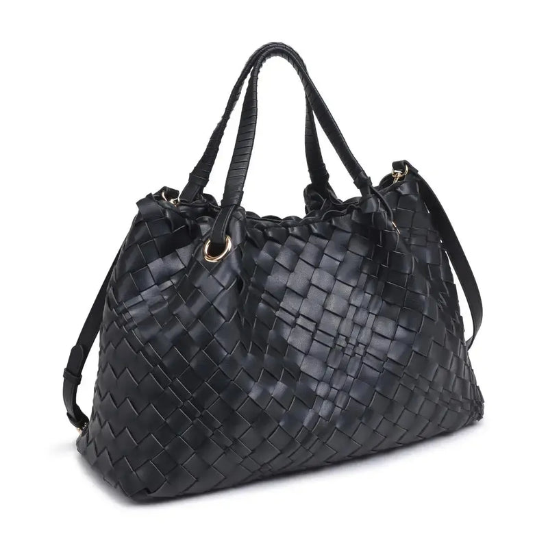 Urban Expressions Natalie Woven Tote-Black-Hand In Pocket