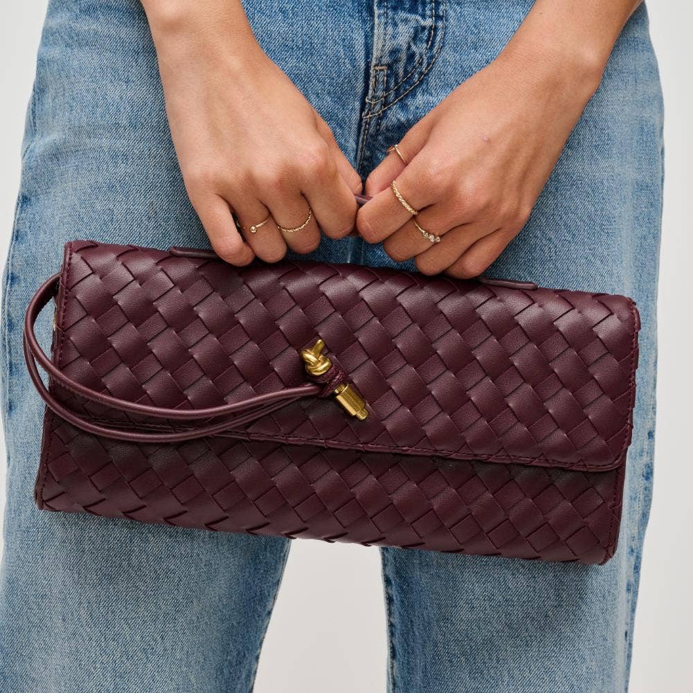 Ada Top Handle Woven Clutch Crossbody- Wine-Hand In Pocket