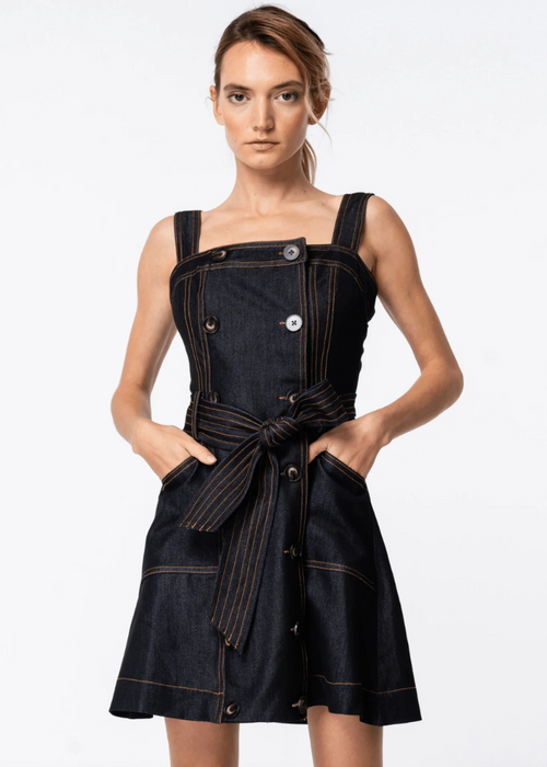 Ciebon Flexton Trench Denim Mini Dress- Black-Hand In Pocket