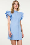 THML Deena Flutter Sleeve- Blue-Hand In Pocket