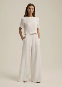 Favorite Daughter Wide Leg Linen Pant- White-Hand In Pocket