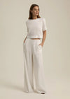 Favorite Daughter Wide Leg Linen Pant- White-Hand In Pocket