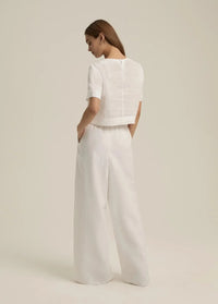 Favorite Daughter Wide Leg Linen Pant- White-Hand In Pocket