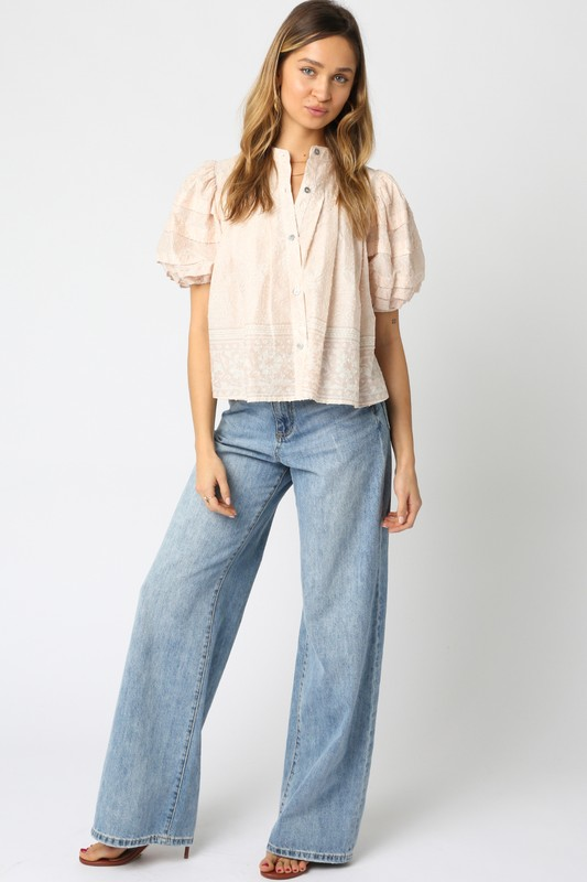 Lynn Puff Sleeve Top- Natural-Hand In Pocket