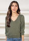 Michael Stars Gabriella V-Neck Top - Tarragon-Hand In Pocket