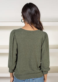 Michael Stars Gabriella V-Neck Top - Tarragon-Hand In Pocket