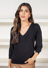 Michael Stars Gabriella V-Neck Top - Black-Hand In Pocket