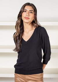 Michael Stars Gabriella V-Neck Top - Black-Hand In Pocket