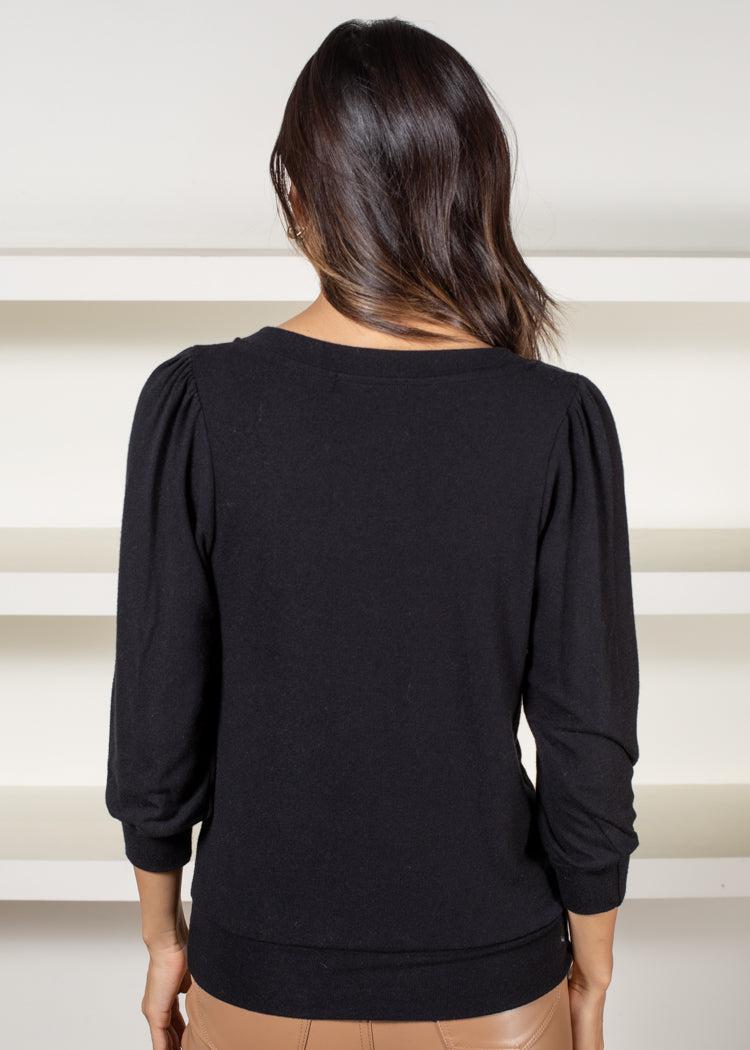 Michael Stars Gabriella V-Neck Top - Black-Hand In Pocket