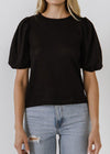 Wilson Pleated Shoulder Knit Top - Black-Hand In Pocket