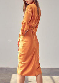 Cecily Long Sleeve Ruched Tie Waist Dress- Marmalade-Hand In Pocket