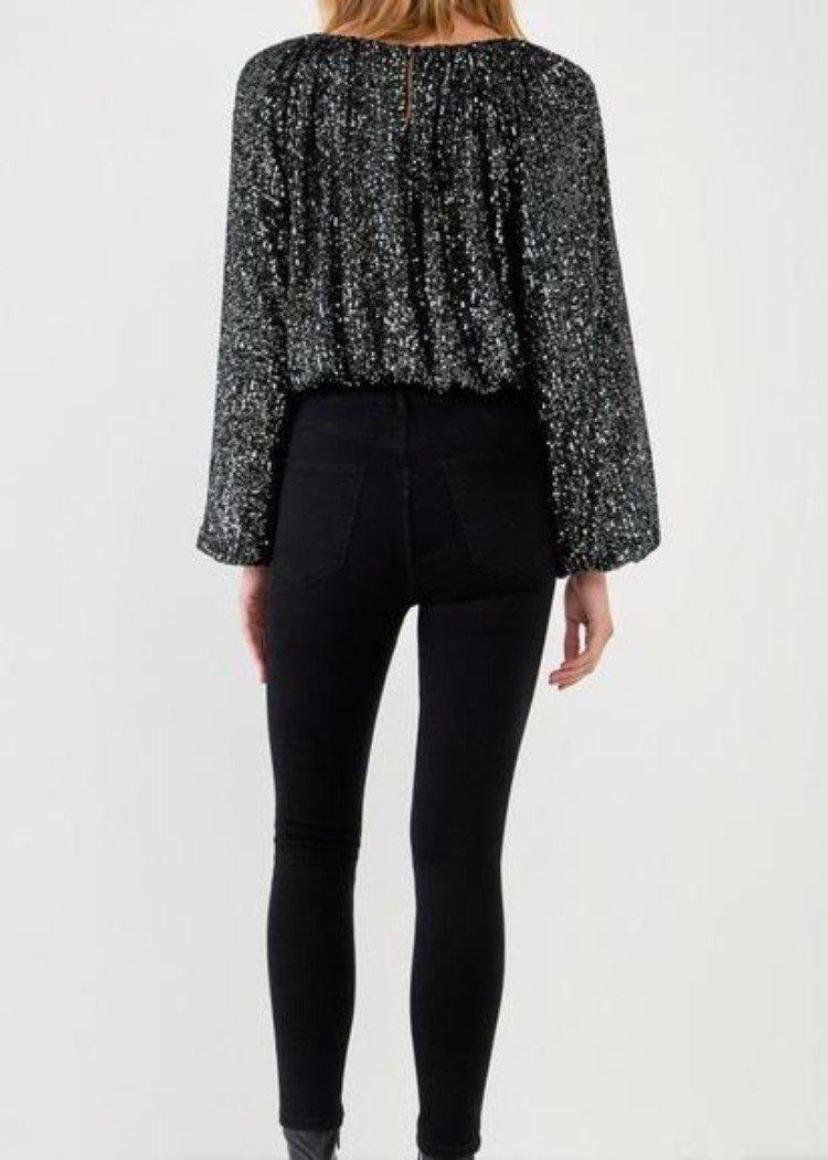 Empire Sequin Blouson Top-Hand In Pocket