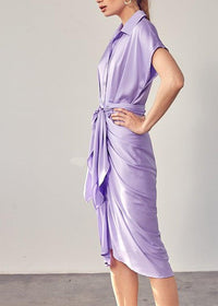 Abaco Short Sleeve Ruched Tie Waist Dress - Lavender-Hand In Pocket