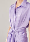 Abaco Short Sleeve Ruched Tie Waist Dress - Lavender-Hand In Pocket