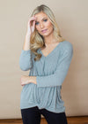 Bobi Ribbed 3/4 Sleeve Dolman Twist Front Top - Grey-***FINAL SALE***-Hand In Pocket