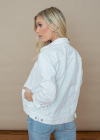 Blank NYC Head In The Clouds Denim Jacket-White-Hand In Pocket