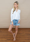 Bobi Burn Out Slub Button front Cardigan- White ***FINAL SALE***-Hand In Pocket