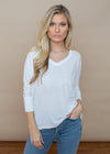 Bobi 3/4 Sleeve Hi/Lo Ribbed Contrast Tee-White-Hand In Pocket