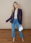 BB Dakota Pink Stripe Put a Pin in it Navy Blazer ***FINAL SALE***-Hand In Pocket