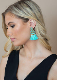 Cabarete Beaded Turquoise Fringed Drops-***FINAL SALE***-Hand In Pocket