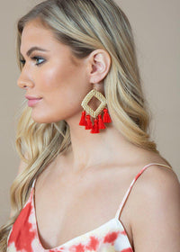 Barbuda Diamond Woven Red Fringe Drops-Hand In Pocket