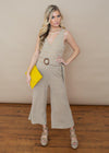 Lucy Paris Camille Beige Knit Belted Jumpsuit-***FINAL SALE***-Hand In Pocket