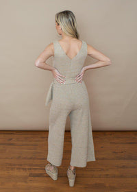 Lucy Paris Camille Beige Knit Belted Jumpsuit-***FINAL SALE***-Hand In Pocket