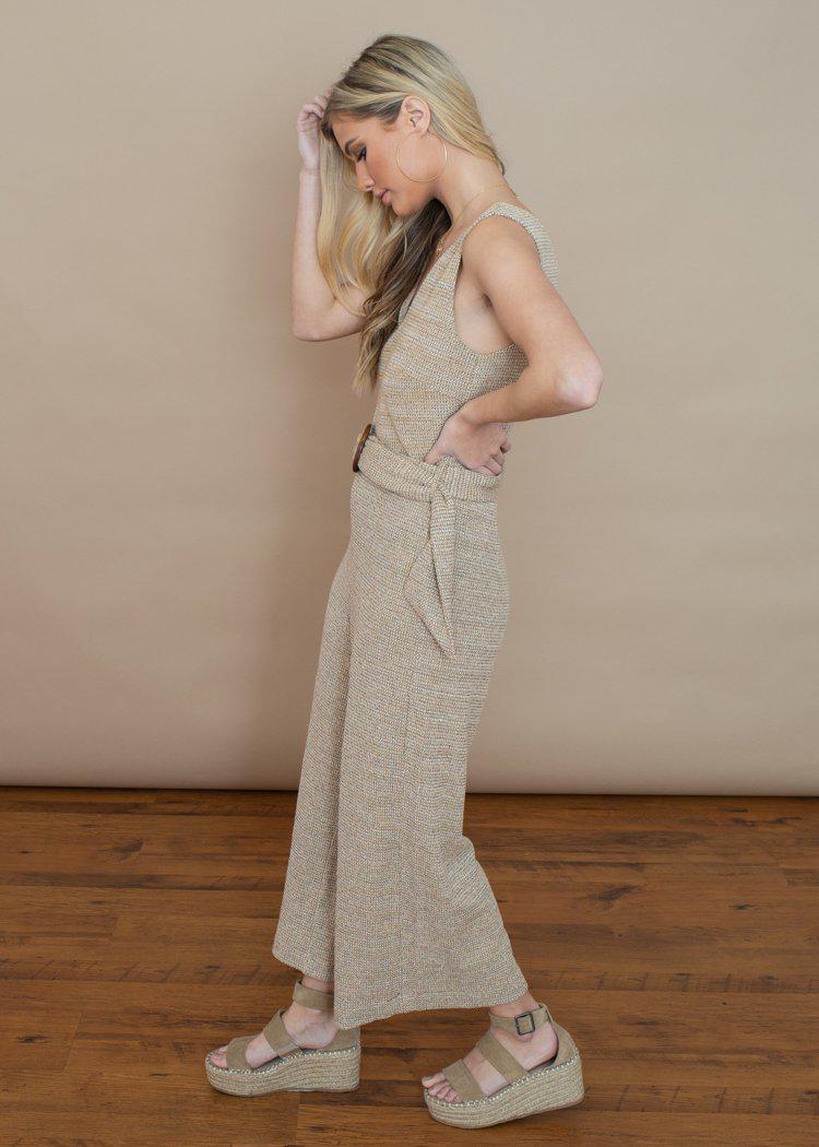 Lucy Paris Camille Beige Knit Belted Jumpsuit-***FINAL SALE***-Hand In Pocket