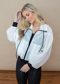 White and Black Hooded Zip-Up Windbreaker ***FINAL SALE***-Hand In Pocket