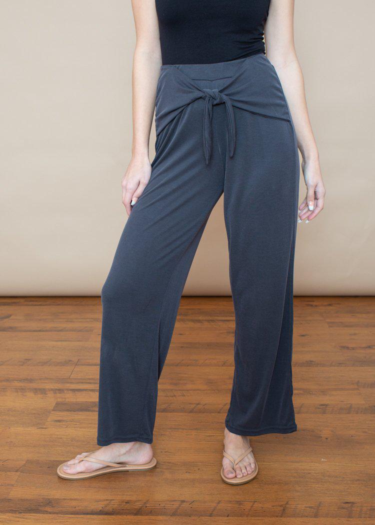 BB Dakota Got To Be Free Charcoal Ribbed Tie Front Pants ***FINAL SALE***-Hand In Pocket