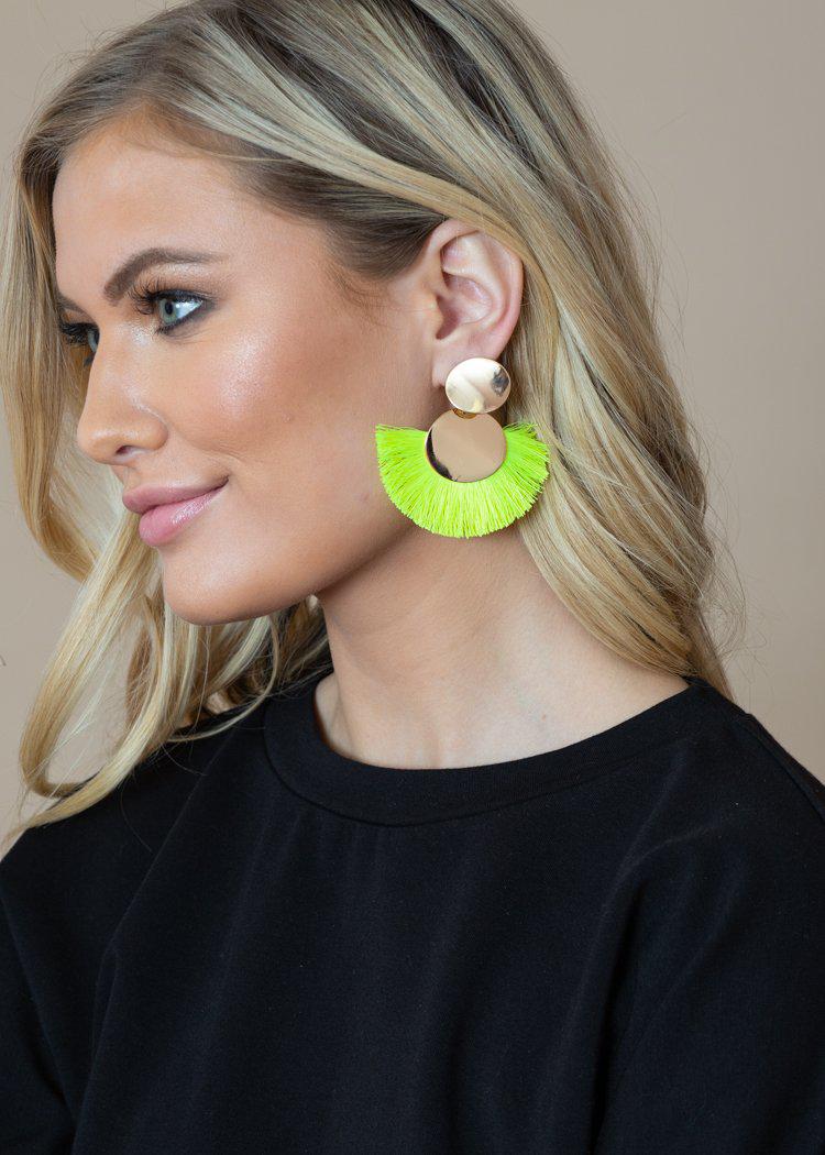 Sol Neon Yellow Fringe Drop Earrings-Hand In Pocket