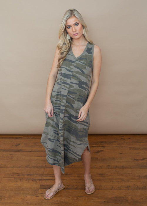 Z Supply Reverie Midi Dress - Camo Green-Hand In Pocket