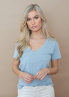 Z Supply Cotton Triblend Pocket Tee- Powder Blue-Hand In Pocket