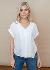 See U Soon Criss Cross Off White Short Sleeve Tunic-Hand In Pocket