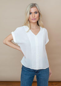 See U Soon Criss Cross Off White Short Sleeve Tunic-Hand In Pocket