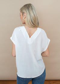 See U Soon Criss Cross Off White Short Sleeve Tunic-Hand In Pocket