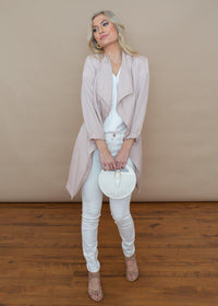 BB Dakota Blush Pink Let it Rain Trench Coat-Hand In Pocket