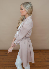 BB Dakota Blush Pink Let it Rain Trench Coat-Hand In Pocket