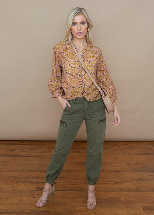 See U Soon Pink and Green Safari Print Blouse-Hand In Pocket