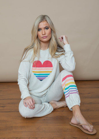 PJ Salvage Striped Rainbow Banded Pant Oatmeal ON SALE Hand In