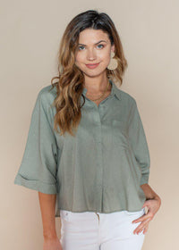 BB Dakota Sage Green Let's Split Dolman Top-Hand In Pocket