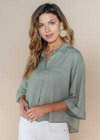 BB Dakota Sage Green Let's Split Dolman Top-Hand In Pocket