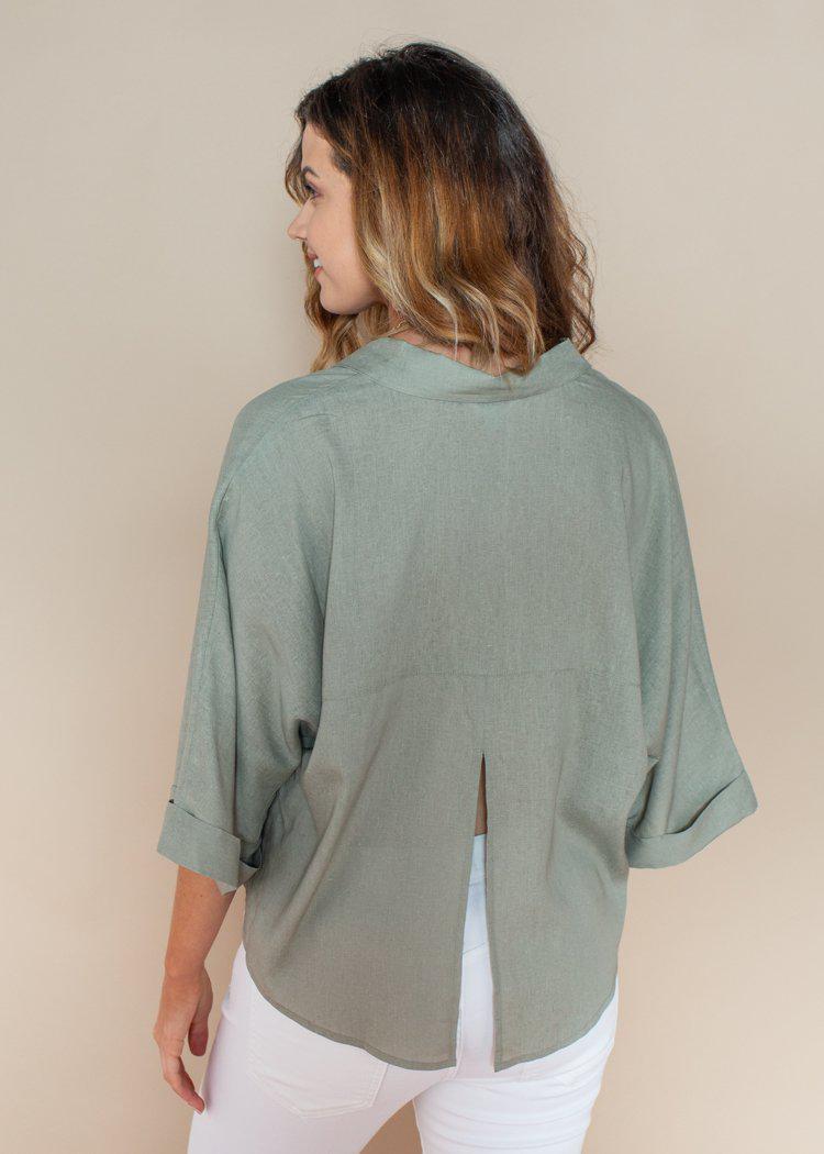 BB Dakota Sage Green Let's Split Dolman Top-Hand In Pocket