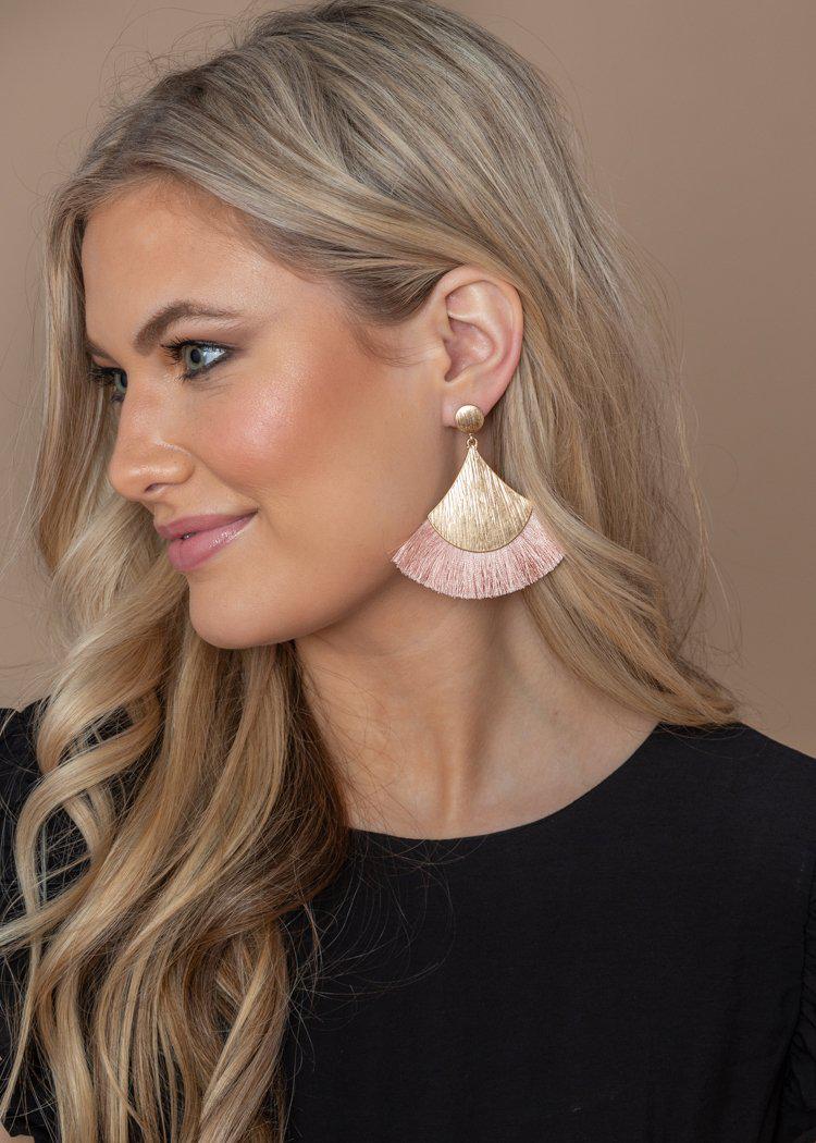 Blush Fan Tassel Earrings-Hand In Pocket