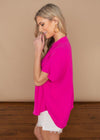 Karlie Hot Pink Essential V Neck Blouse-Hand In Pocket