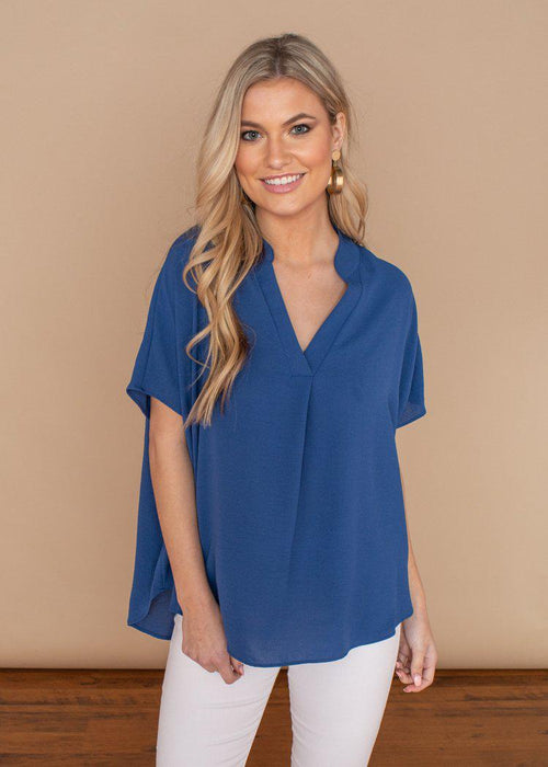 Karlie Denim Essential V Neck Blouse-Hand In Pocket