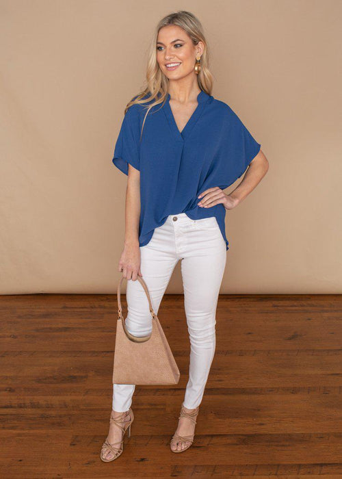 Karlie Denim Essential V Neck Blouse-Hand In Pocket