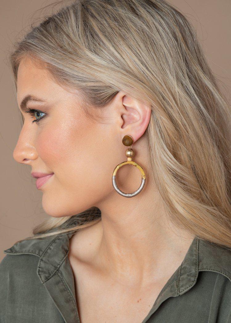 Hanalei Wood and Threaded Drop Earrings-Hand In Pocket