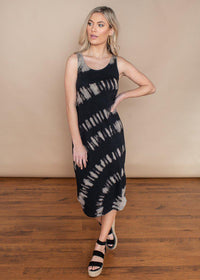 RD Style Black Tie Dye Sleeveless Knit Dress-Hand In Pocket