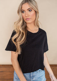 Bobi Black Short Sleeve Cropped Tee-Hand In Pocket